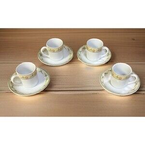 Schmidt Porcelain Pratica Demitasse Espresso Cups & Saucers | Set of 4 | Floral